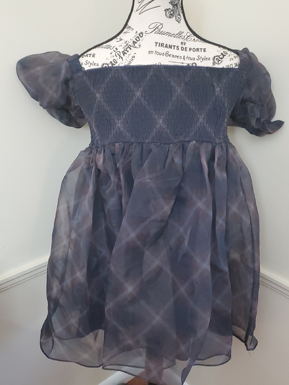 WeWoreWhat Puff Sleeve Organza Tulle Mini Dress Size Large Party Plaid